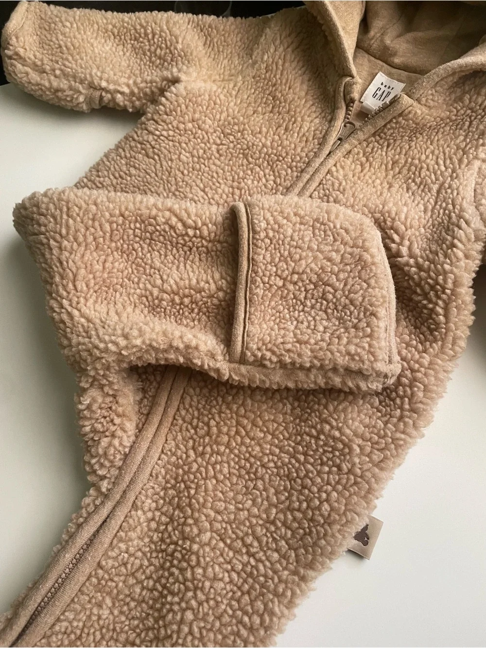 baby GAP Beige Teddy Sherpa Hooded Jumpsuit with Ears - Gender Neutral!